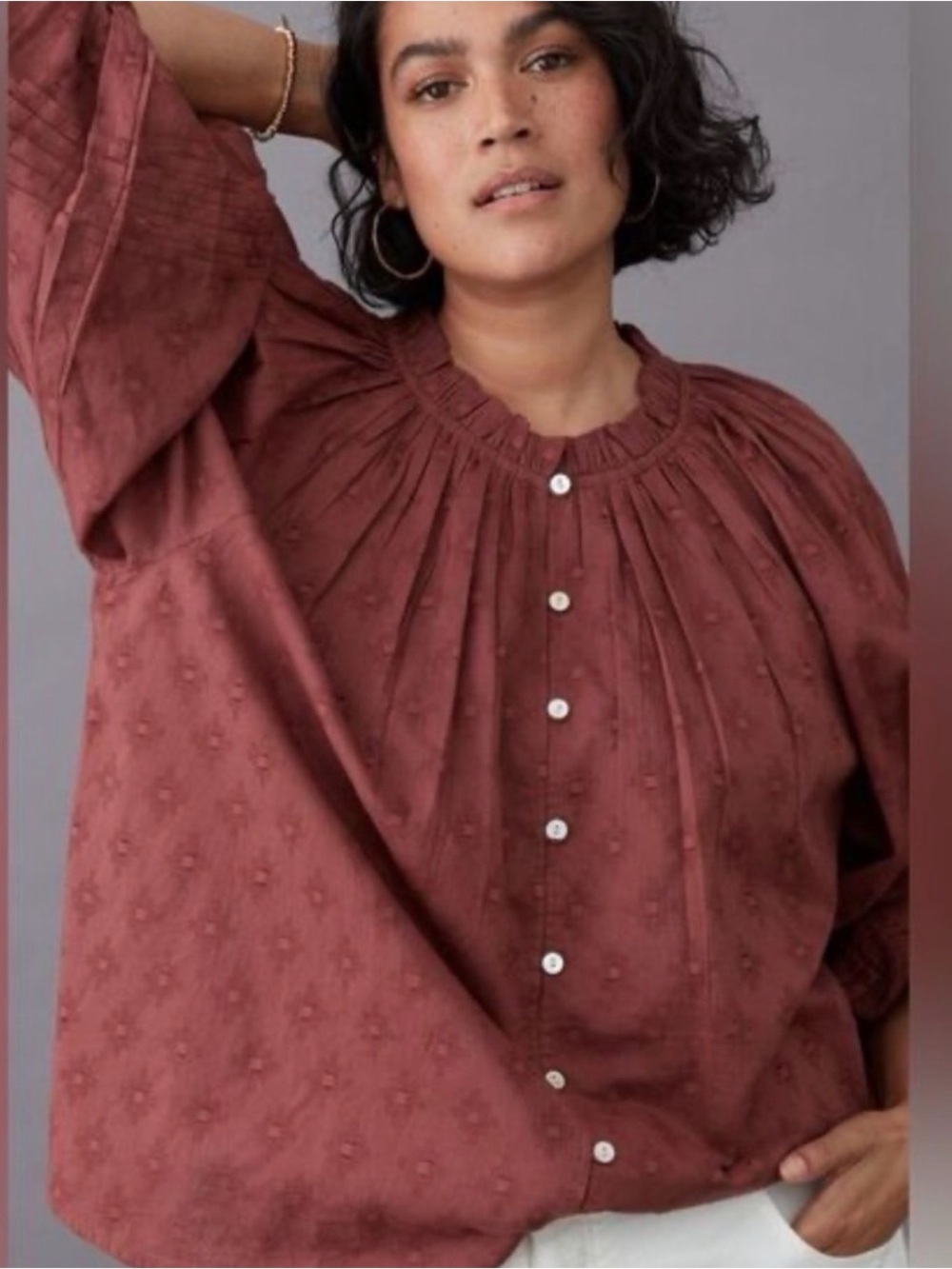 Cleobella Rust Button-Front Peasant Top